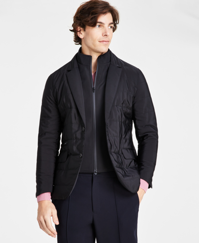 Alfani Men's Regular-fit Quilted Blazer With Removable Full-zip Bib, Created For Macy's In Deep Black