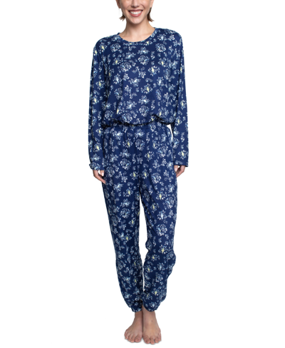 Hanes Women's 2-pc. Henley Jogger Pajamas Set In Winter Finch .blue Jay