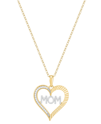 Macy's Diamond Mom Heart 18" Pendant Necklace (1/10 Ct. T.w.) In Sterling Silver & 14k Gold-plate In Sterling Silver  Gold-plate