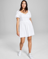 AND NOW THIS WOMEN'S COTTON EYELET PUFF-SLEEVE DRESS, CREATED FOR MACY'S