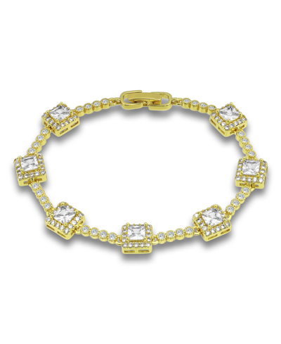 Macy's Cubic Zirconia Princess Cut Stones Halo Link Bracelet In Gold