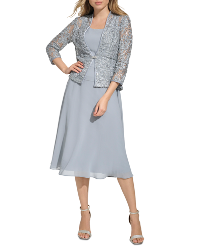 Jessica Howard Women's Soutache Jacket & Jewel-neck Midi Dress In Steel