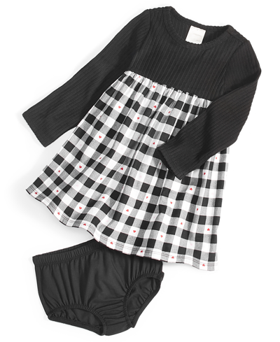 First Impressions Baby Girls Lovely Check Dress, Created For Macy's In Deep Black