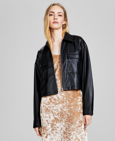 And Now This Women's Zip-front Faux-leather Jacket, Created For Macy's In Black