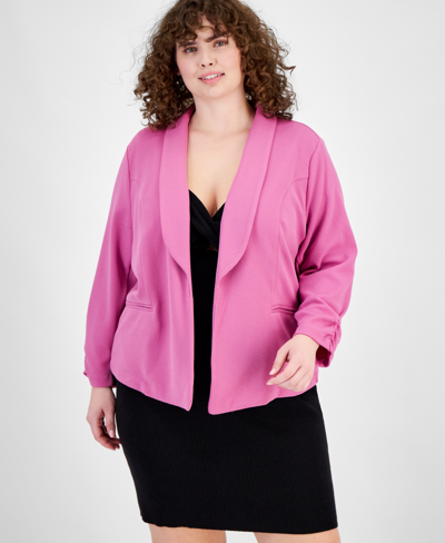 Bar Iii Trendy Plus Size Knit Drape-front Blazer, Created For Macy's In Pink Orchid
