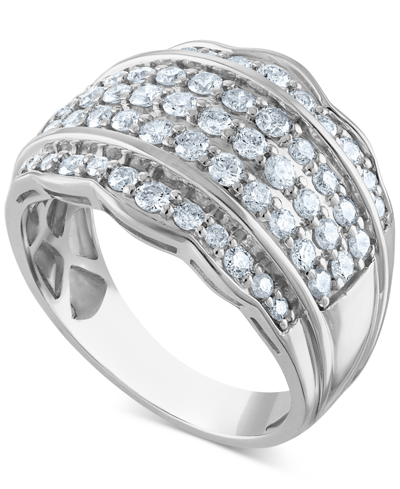 Macy's Diamond Multirow Scallop Edge Ring (1-1/10 Ct. T.w.) In 14k White Gold
