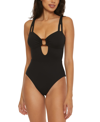 Becca Women's Modern Edge Cutout Ribbed One-piece Swimsuit In Black