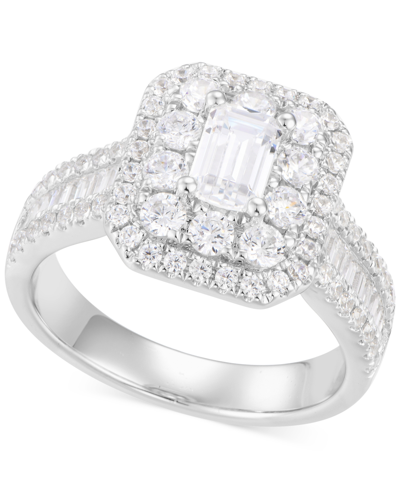 Macy's Diamond Emerald-cut Double Halo Engagement Ring (2 Ct. T.w.) In 14k White Gold
