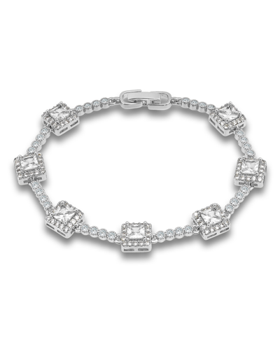 Macy's Cubic Zirconia Princess Cut Stones Halo Link Bracelet In Silver