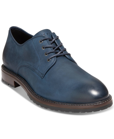 Cole Haan Men's Berkshire Lug Plain Toe Dress Shoes In Navy Blazer Waxy Leather