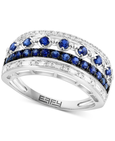 Effy Collection Effy Sapphire (5/8 Ct. T.w.) & Diamonds (1/5 Ct. T.w.) Multirow Ring In 14k White Gold