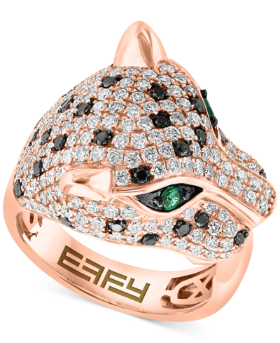 Effy Collection Effy Diamond (1-3/4 Ct. T.w.) & Emerald (1/10 Ct. T.w.) Panther Ring In 14k Rose Gold