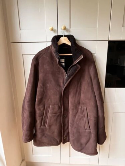 Pre-owned Hackett Brand  Shearling Leather Brown Jacket Size Xxl Rrp £1200
