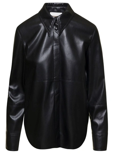 NANUSHKA NAUM' BLACK LONG-SLEEVE SHIRT WITH CONCEALED FASTENING IN FAUX LEATHER