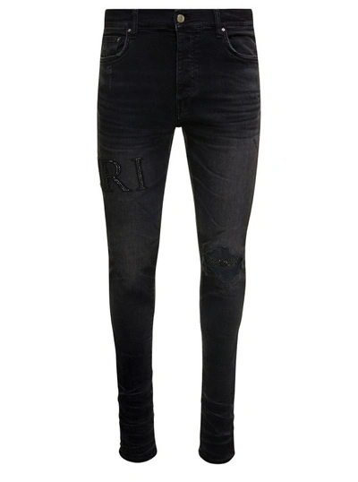 Amiri Crystal Embellished Logo Jean In Black