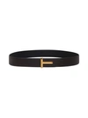 Tom Ford Reversible Brown And Black Leather T Belt In Black