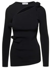 COPERNI BLACK RIBBED TOP WITH CUT-OUT AND ROSE APPLIQUES IN STRETCH VISCOSE