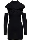 COPERNI MINI BLACK DRESS WITH MOCK NECK AND TWISTED CUT-OUT IN WOOL