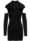 Coperni Black Mini Dress With Mock Neck And Twisted Cut-out In Wool Woman In Black