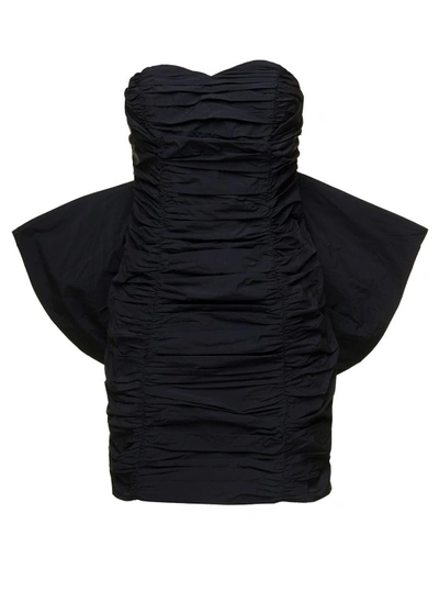 ROTATE BIRGER CHRISTENSEN MINI BLACK PLEATED DRESS WITH OVERSIZED BOX ON THE BACK IN TAFT