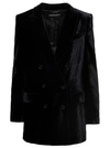Alberta Ferretti Padded Shoulders Structured Velvet Blazer In Black