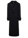 ALBERTA FERRETTI LONG BLACK DOUBLE-BREASTED COAT WITH TONAL BUTTONS IN WOOL AND CASHMERE
