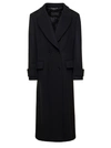Alberta Ferretti Long Black Double-breasted Coat With Tonal Buttons In Wool And Cashmere Woman In Black