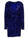 Rotate Birger Christensen Mini Blue Wrap Dress With All-over Sequins In Stretch Polyester In Black