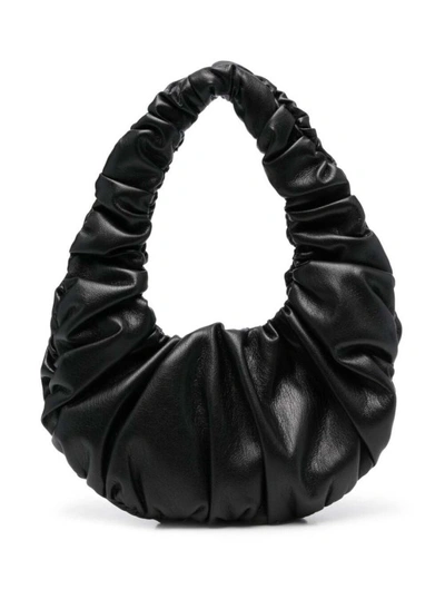 Nanushka Anja' Black Baguette Mini Bag With Hobo Handle In Ruched Vegan Leather