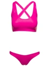Attico Logo-embroidered Crossover-strap Bikini In Pink
