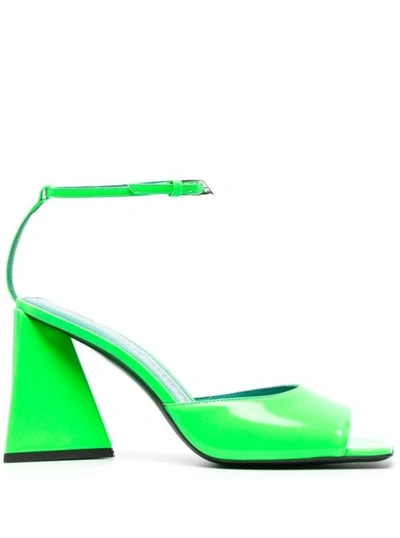 ATTICO PIPER' NEON GREEN SANDALS WITH PYRAMID HEEL IN ECO PATENT LEATHER