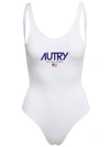 AUTRY WHITE SWIMSUIT WITH LOGO IN POLYAMIDE