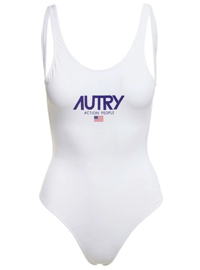 Autry Logo-print Swimsuit In White