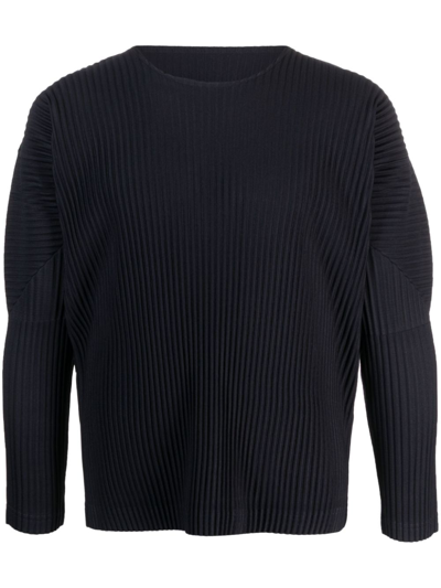 Issey Miyake Plissiertes Langarmshirt In Black