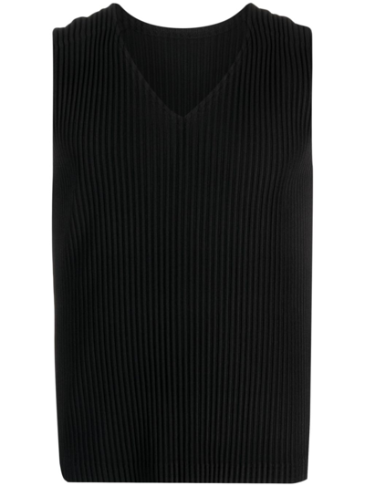 Issey Miyake Fully-pleated V-neck Vest In Black