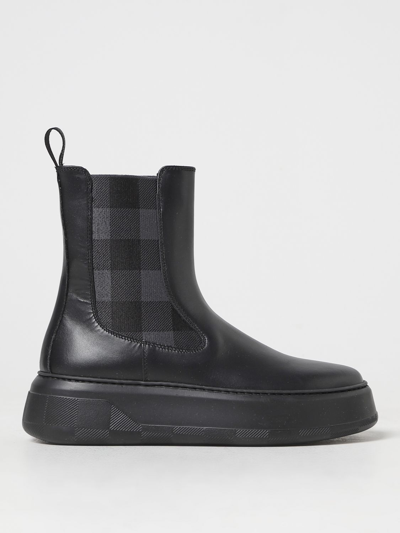 Woolrich Check-pattern Leather Ankle Boots In Black
