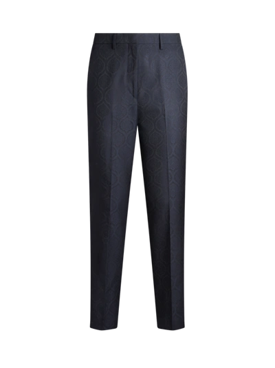 Etro Jacquard Cigarette Trousers In Navy Blue