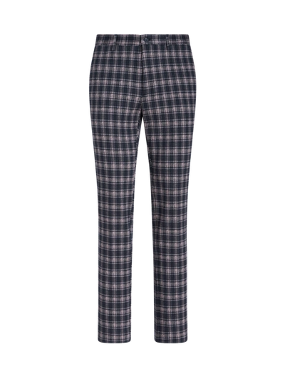 Etro Checked Stretch-cotton Straight-leg Trousers In Navy Blue