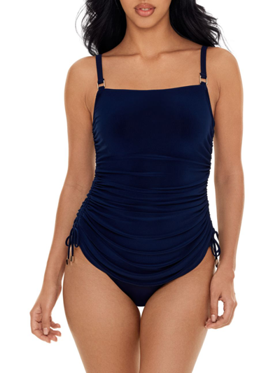 Magicsuit Swim, Plus Size Women's Chromatique Ella Ruched Tankini Top In Navy Blue