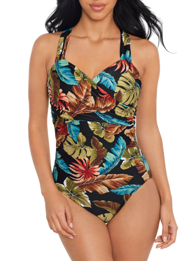 Magicsuit Swim, Plus Size Women's Aloe Nico Palm One-piece Swimsuit In Black Multi