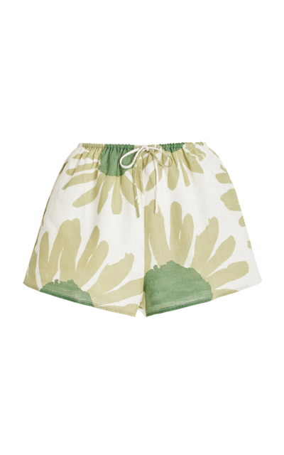 Zulu & Zephyr Printed Linen Shorts In Green