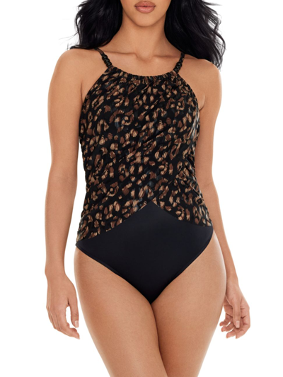 Magicsuit Swim, Plus Size Women's La Paz Lisa Leopard One-piece Swimsuit In Black Brown