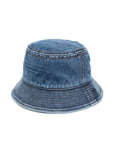 Alexander Wang Logo-embossed Denim Bucket Hat In 401 Deep Blue