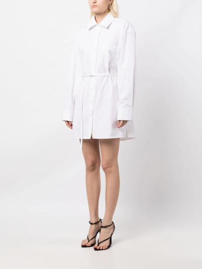 Alexander Wang Women Shirt Dress With Tie Waist And Logo Embroidery In 100 White