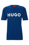 Hugo Cotton-jersey Regular-fit T-shirt With Contrast Logo In Blue