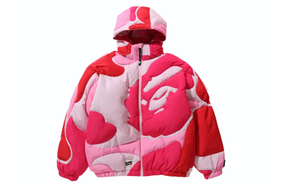 Pre-owned Bape Mega Abc Camo Detachable Hoodie Puffer Down Jacket Pink