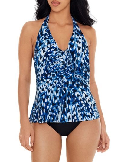 Magicsuit Swim, Plus Size Women's Quill Sophie Spotted Tankini Top In Blue Multi