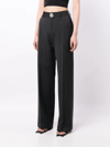 Area Crystal Brooch Back Slit Stretch Wool Trousers In Charcoal