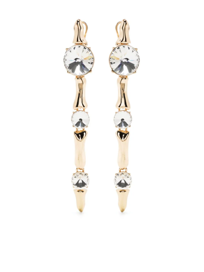 Area Long Bone Crystal Embellished Drop Earrings In Gold