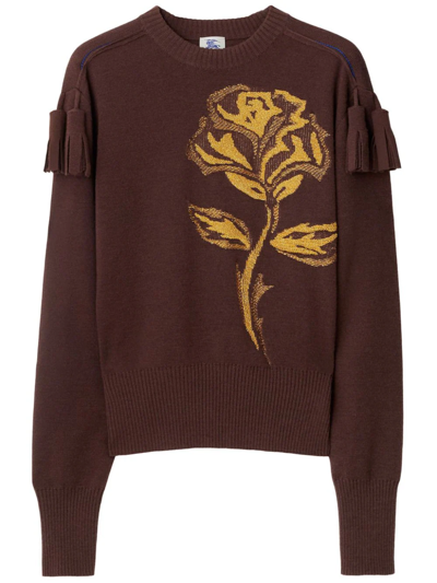 Burberry Intarsia Rose Sweater In Otter